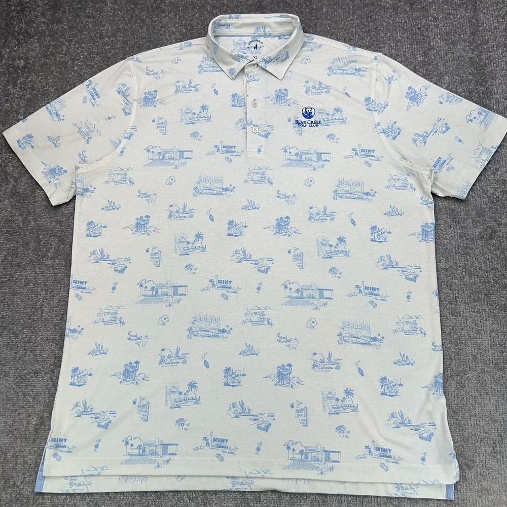 JOHNNIE-O Beginner's Luck Polo Shirt‎ Men's XL White 50s Casinos BEAR CREEK GOLF
